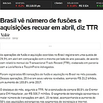 Brasil v nmero de fuses e aquisies recuar em abril, diz TTR